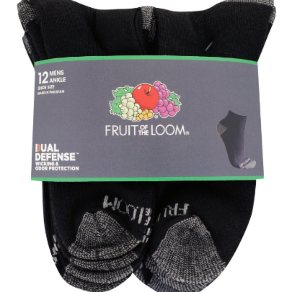 Fruit of the Loom Ankle Socks for Men 6 Pack Black